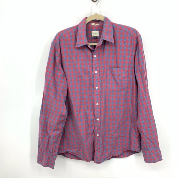 J Crew Men Size Large Shirt Long Sleeve Button Down Top Blue Red Checkered Plaid - Picture 1 of 8